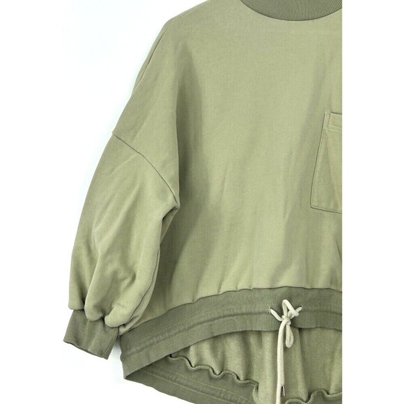 Nap Loungewear Drawstring Hem Cotton Sweatshirt Olive Green M Slouchy Oversize T - Picture 7 of 12